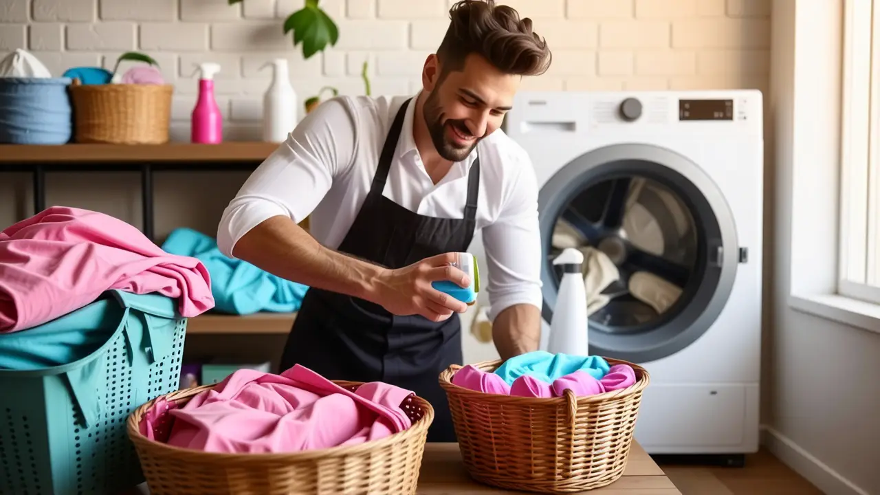 Un hombre blanco lava ropa con calidez