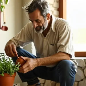 Fotografía rústica cálida con luz dorada y hombre amable