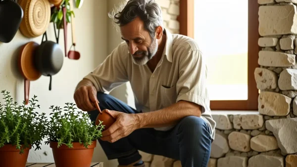 Fotografía rústica cálida con luz dorada y hombre amable