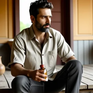 Un hombre pensativo en la luz dorada