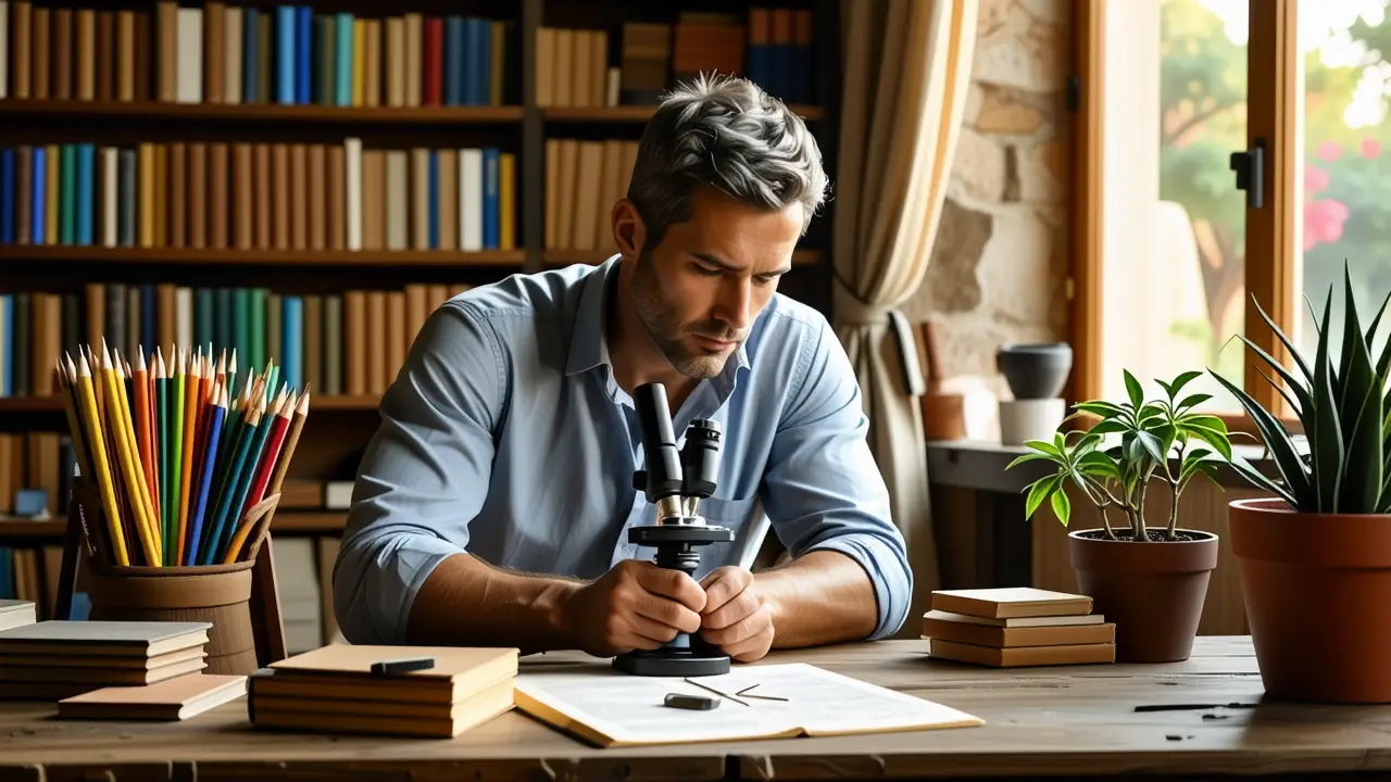 Eliminar Acaros: Guía Completa y Efectiva 5 Un hombre examina un escarabajo en estudio soleado