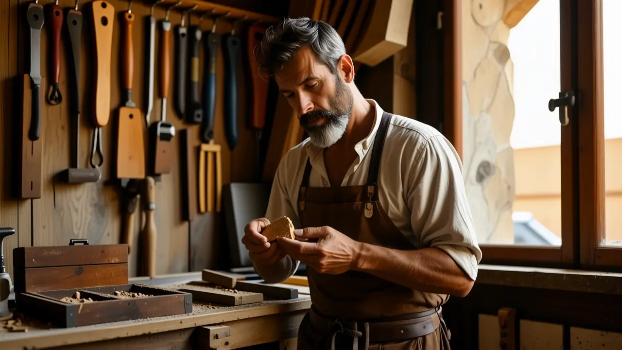 Como aclarar madera: blanquear oscura fácil 3 Un realista español examina madera en su taller