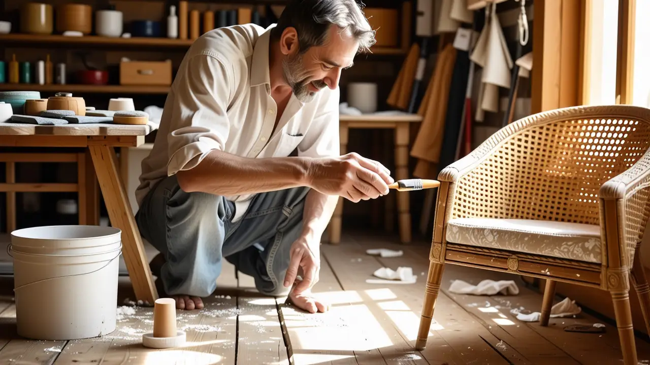 Como aclarar madera: blanquear oscura fácil 4 Un hombre español restaura una silla rústica