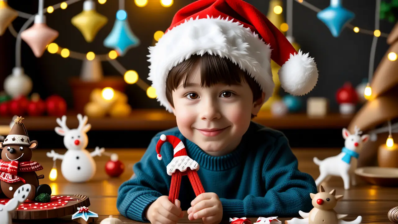Un niño sonríe en Navidad, cálido y festivo