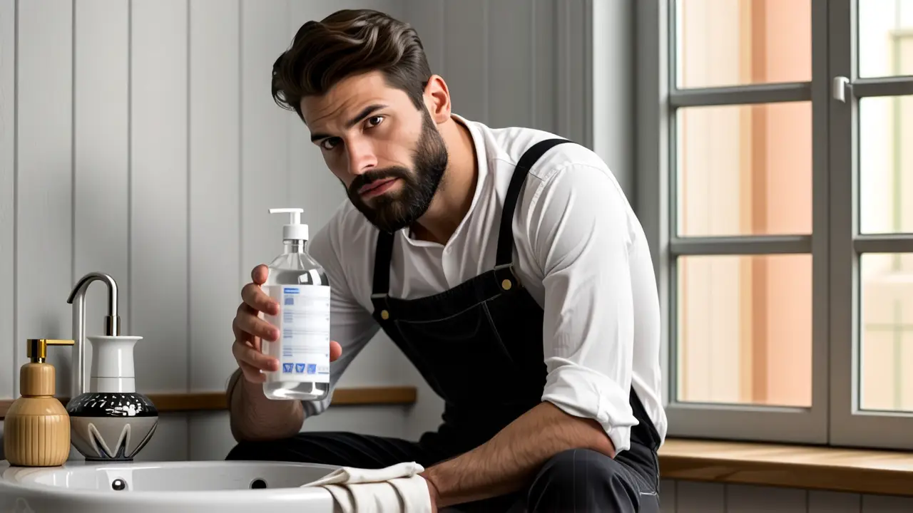 10 Usos del Agua Oxigenada: Limpieza Efectiva 4 Un hombre pensativo examina la higiene con cuidado