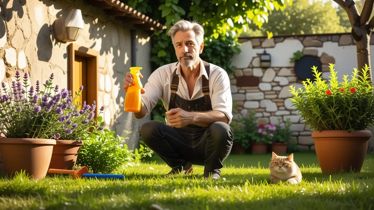 Un hombre en un jardín mediterráneo transmite calma