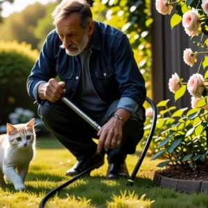 Un hombre contempla un jardín sereno