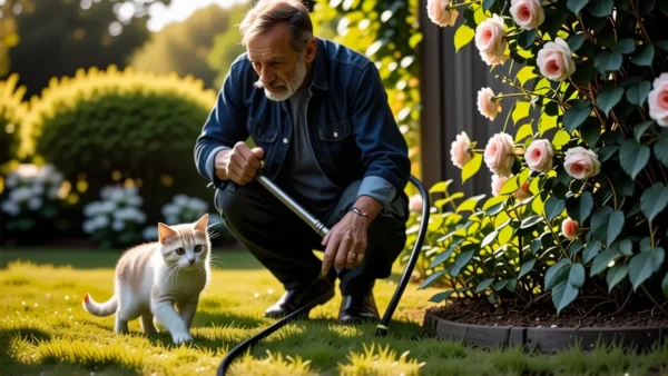Un hombre contempla un jardín sereno