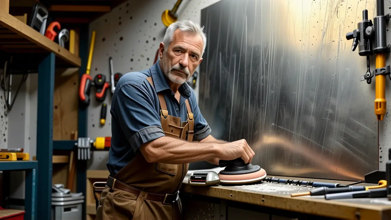 Aranazos en Acero Inoxidable: Trucos Caseros & Productos 3 Un hombre reparador trabaja en un garaje