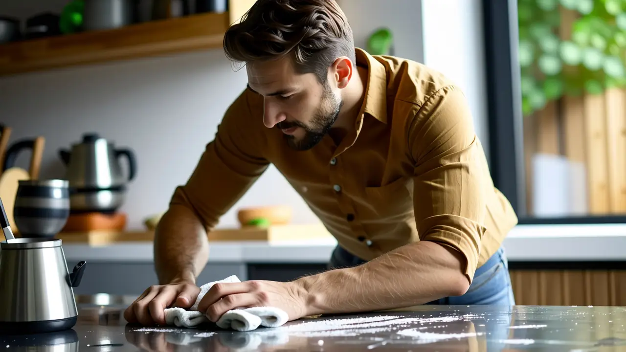 Aranazos en Acero Inoxidable: Trucos Caseros & Productos 2 Un hombre puliendo acero con luz cálida