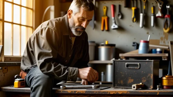Aranazos en Acero Inoxidable: Trucos Caseros & Productos 1 Un hombre pensativo trabaja en un taller rústico