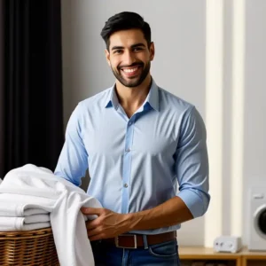 Como lavar bayetas microfibra: limpieza y cuidado | 13 Un hombre amable limpia con suavidad la ropa