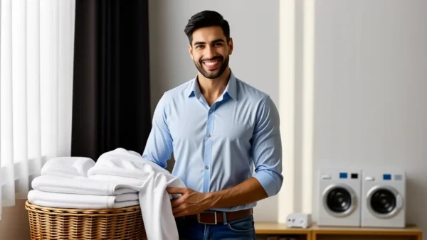 Un hombre amable limpia con suavidad la ropa