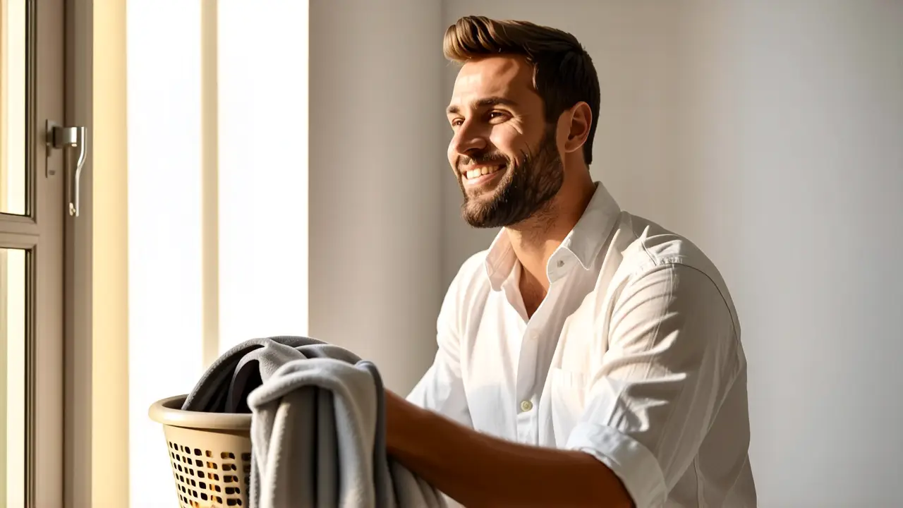 Hombre pensativo con camisa blanca en luz cálida