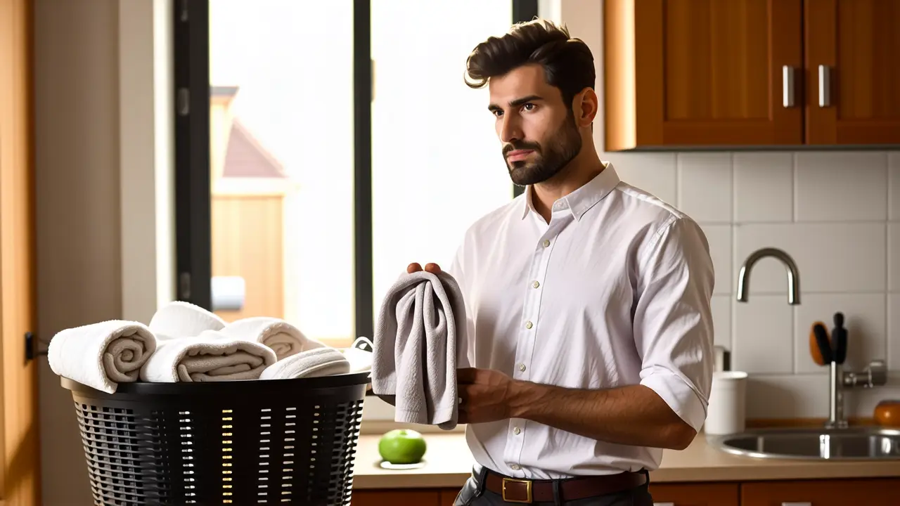 Un hombre pensativo limpia con una toalla suave