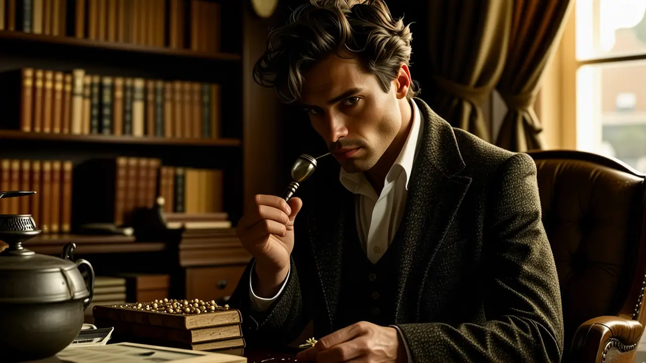 Un hombre examina la tela con atención en un estudio oscuro