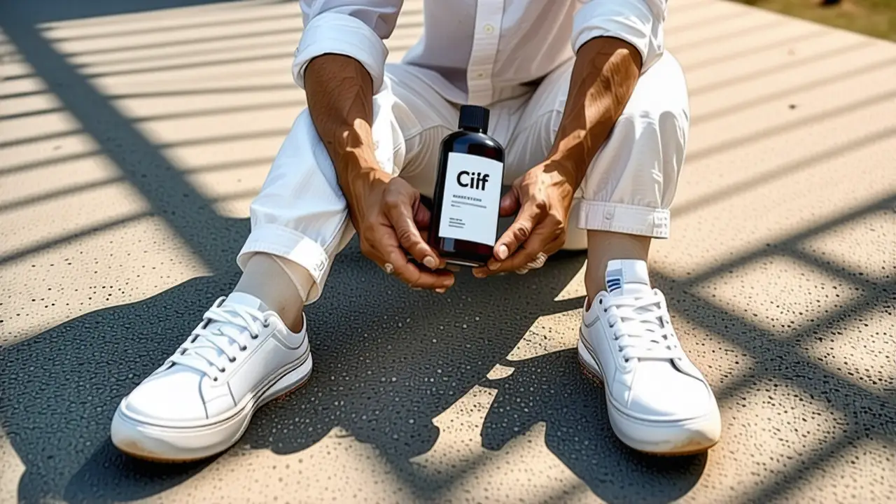 Blanquear Zapatillas Blancas: Guía Completa 2 Un hombre sonríe sosteniendo Cif en luz cálida