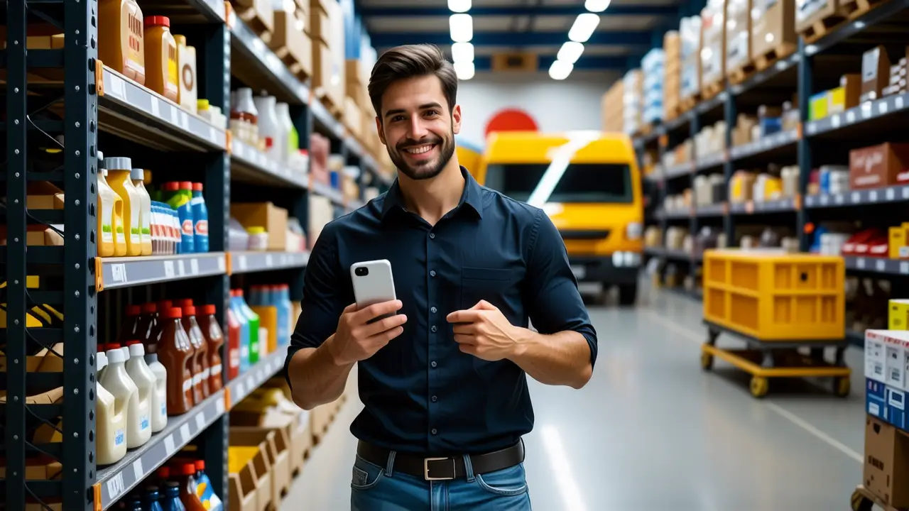 Un hombre amable en almacén digitalmente realista