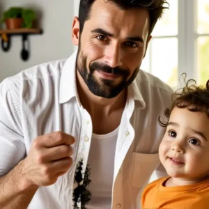 Un hombre preocupado sostiene un producto en cocina