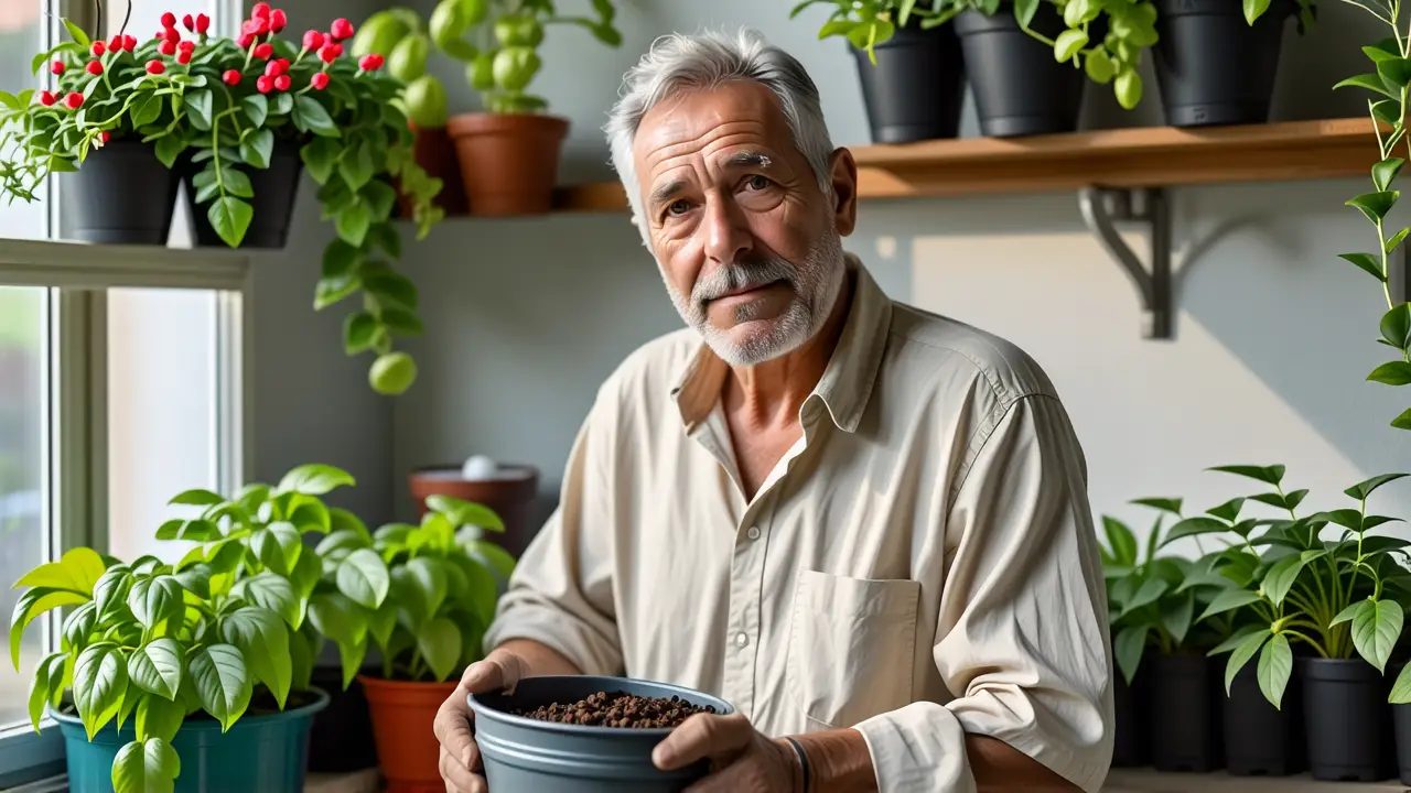 Un hombre amable cultiva la naturaleza con calma