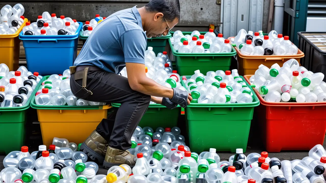 Reciclar Botellas: Ideas Creativas y Reciclaje 4 Hombre recicla en luz cálida y serena