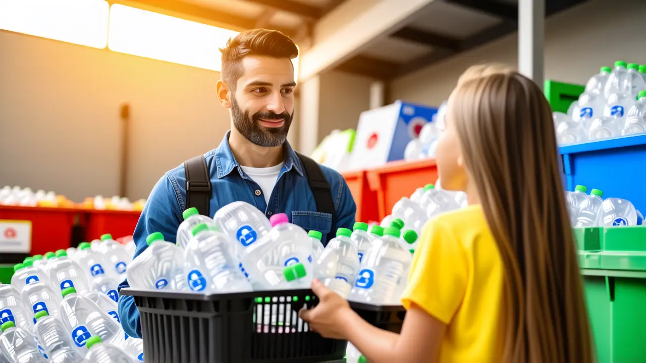 Reciclar Botellas: Ideas Creativas y Reciclaje 2 Hombre clasifica botellas en un reciclaje moderno