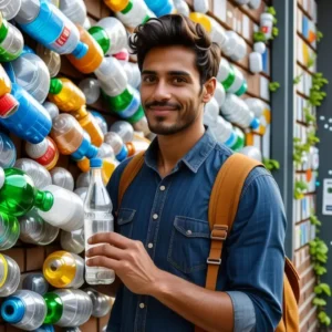 Un hombre examina una botella en callejón creativo