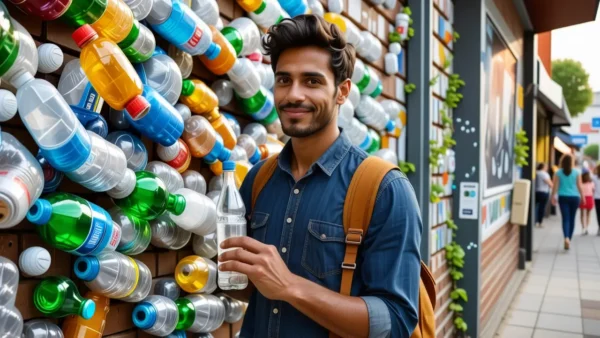 Un hombre examina una botella en callejón creativo