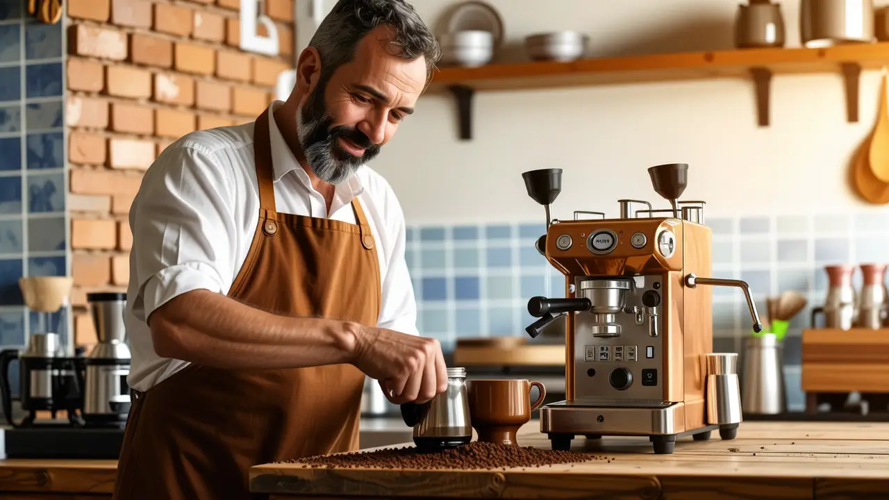 Limpieza Cafetera Express: Guía Completa y Fácil 2 Un barista español captura la luz cálida