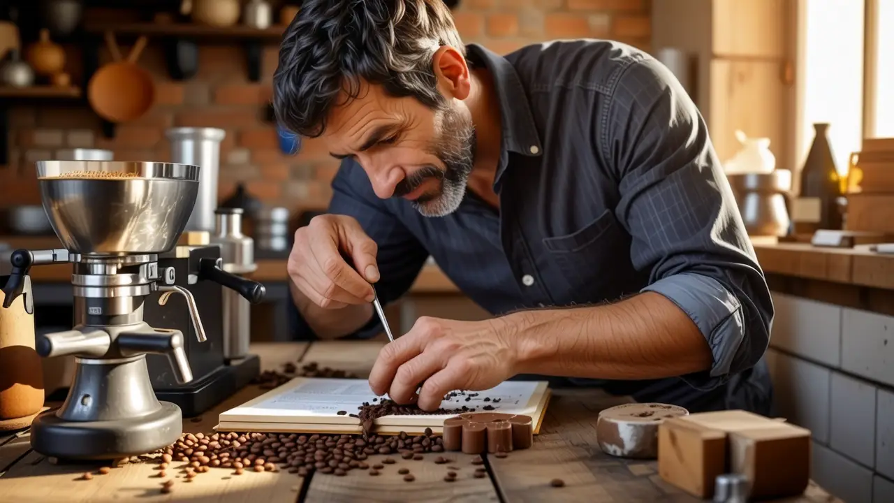 Limpieza Cafetera Express: Guía Completa y Fácil 4 Un hombre español limpia espresso con detalle