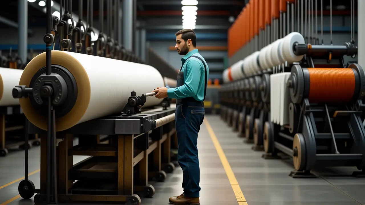 Un hombre trabaja en una fábrica oscura