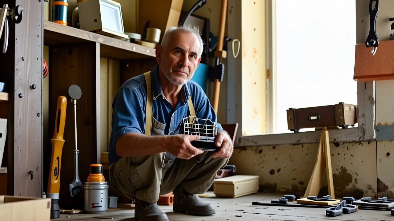 Un hombre en un taller rústico captura determinación