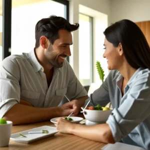 Cocina Living Comedor Integrados - Diseño Moderno 9 Un hombre y una mujer disfrutan la luz en casa