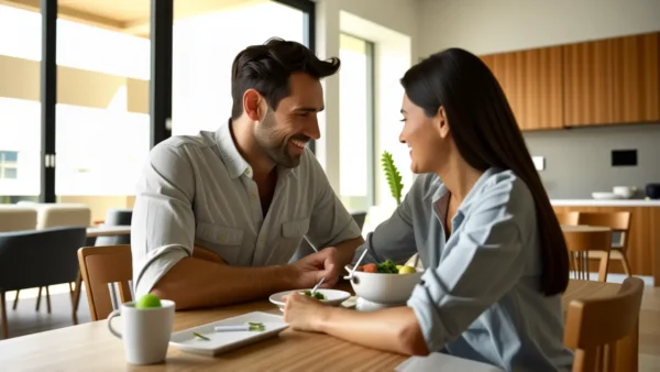 Un hombre y una mujer disfrutan la luz en casa