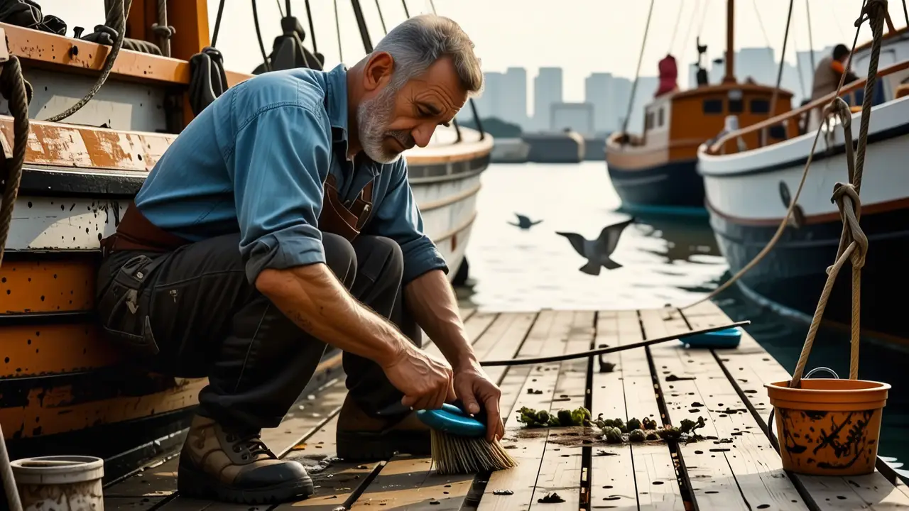 Como abrir un bote: trucos y consejos efectivos 3 Un hombre trabaja en un barco con luz cálida