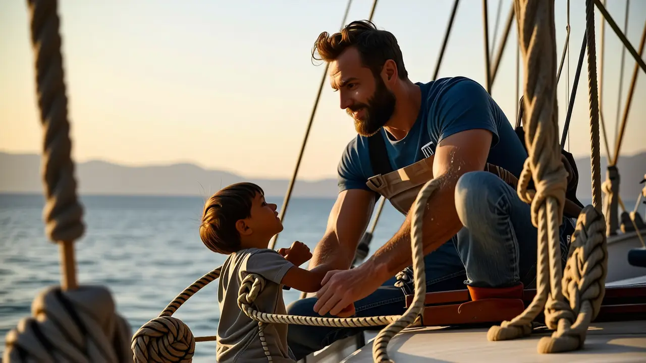 Como abrir un bote: trucos y consejos efectivos 2 Un hombre ayuda a un niño en el mar