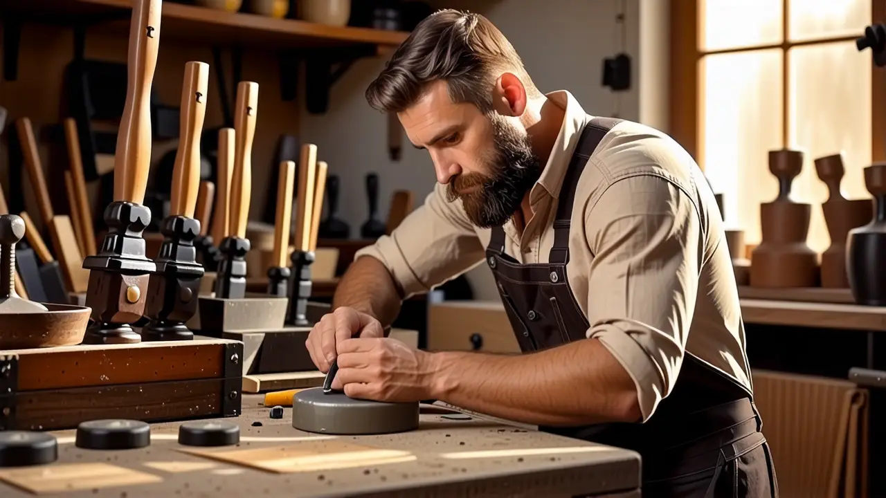 Un hombre trabaja en un taller cálido
