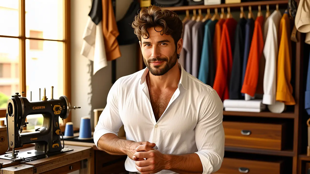 Un hombre elegante se relaja en una tienda vintage