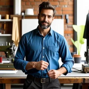Un hombre elegante en un taller vintage