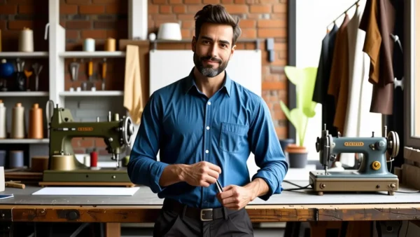 Un hombre elegante en un taller vintage
