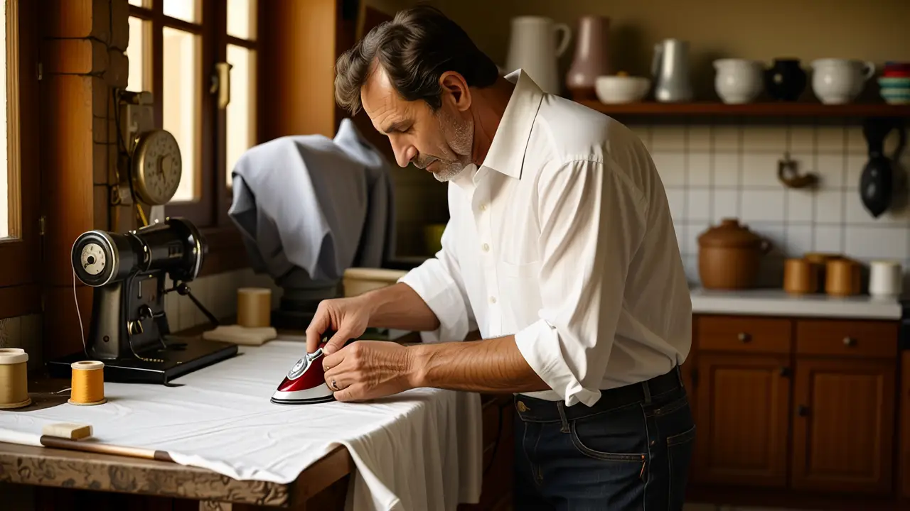 Un hombre español realista se viste con cuidado