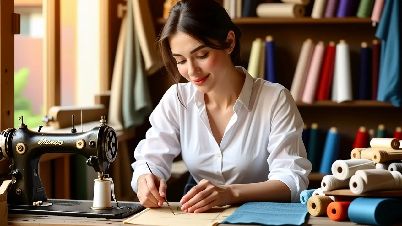 Una mujer española realista teje con calma