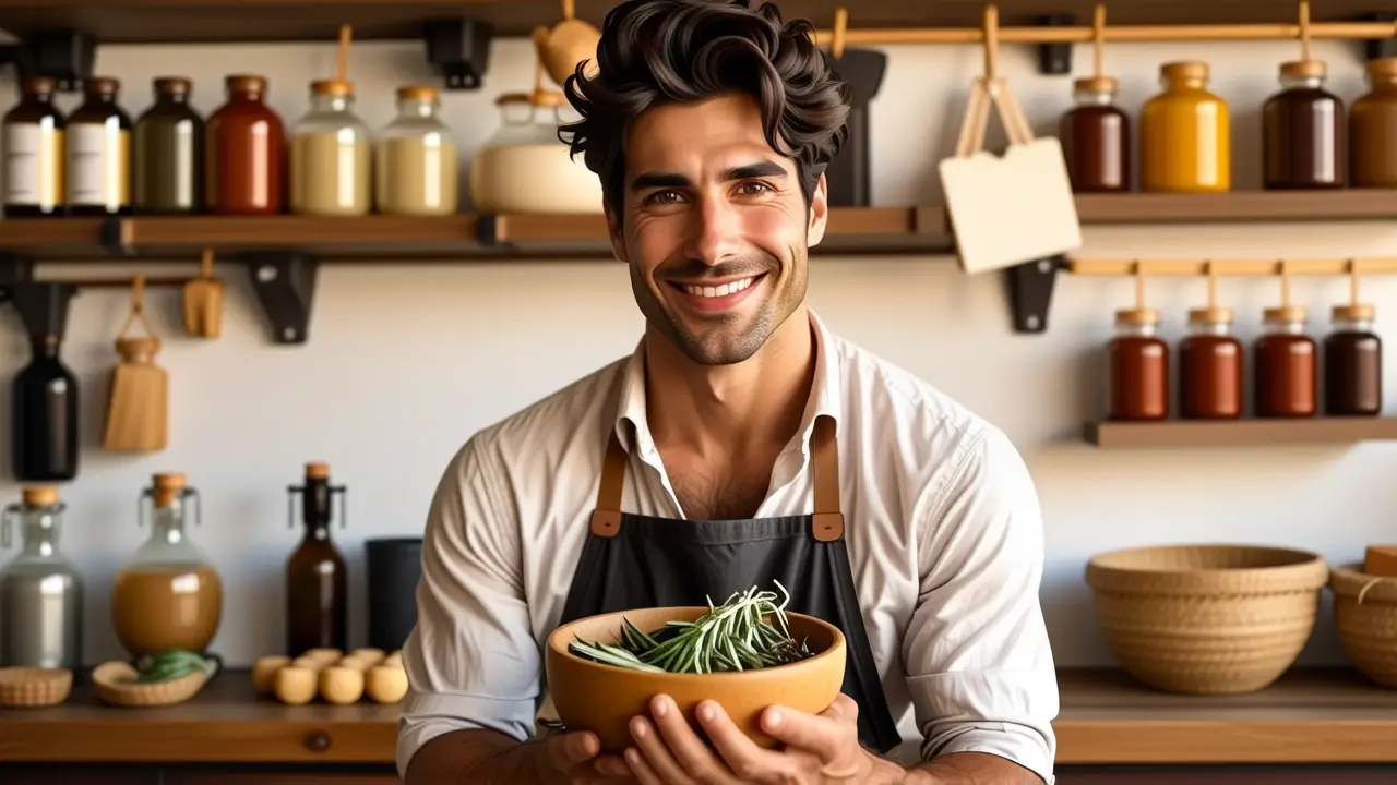 Un hombre realista pinta una escena tranquila