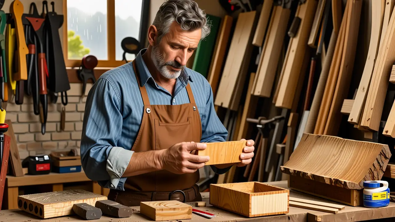 Un artesano español examina madera con cuidado