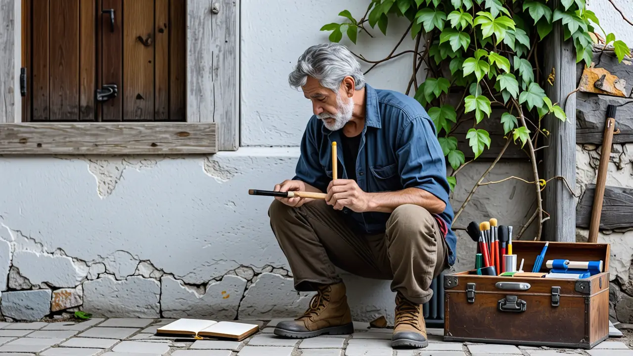 Un hombre español pinta madera con luz cálida