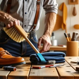 Un hombre limpiando con luz cálida y vintage