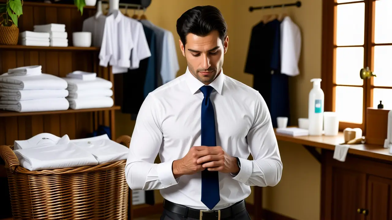 Como lavar corbatas: guía completa para cuidar | 2 Un hombre español arregla su corbata en casa