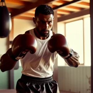 Boxeador musculoso en gimnasio