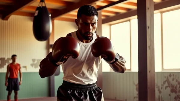 Boxeador musculoso en gimnasio