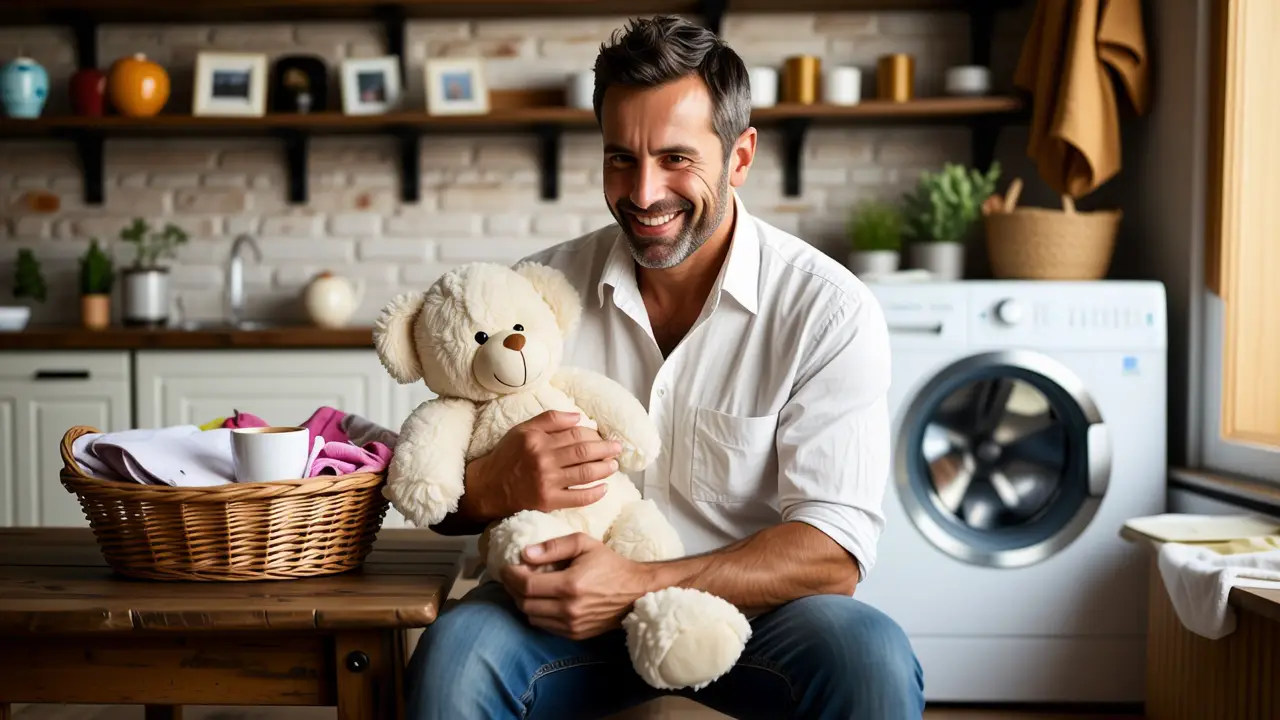 Un hombre amable abraza un recuerdo nostálgico